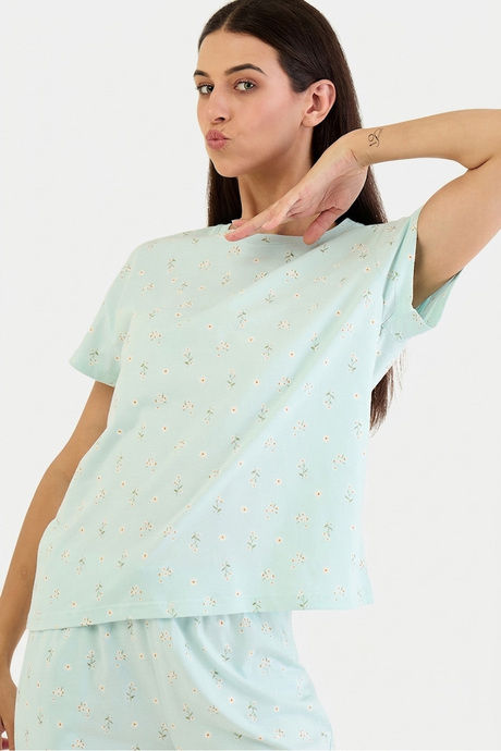 Sweet Dreams Floral Printed Pyjama  Set - Sea Green — image 6